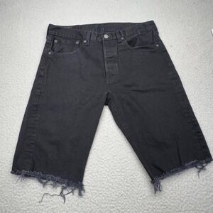 Levis 501 Cut Off Shorts Jorts Mens 32 Black Denim Bermuda Button Fly Raw Hem